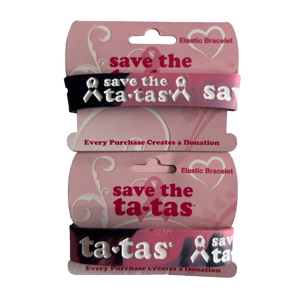 Save the Ta-Tas Breast Cancer Awareness Elastic Bracelets Lot of 4 New on Cards